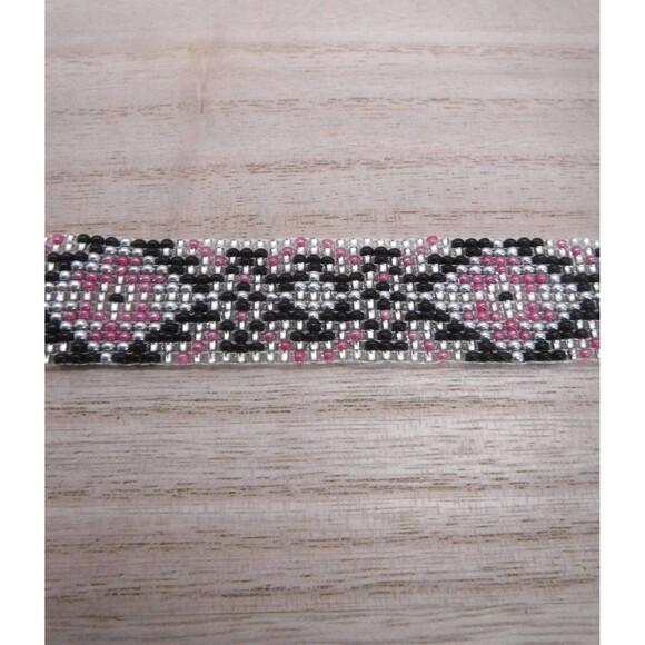Loom Beaded Bracelet Black, Pink & Silver - Picture 4 of 5